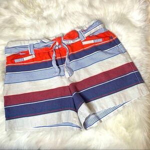 LOFT Linen Blend Striped Belted 4” Shorts